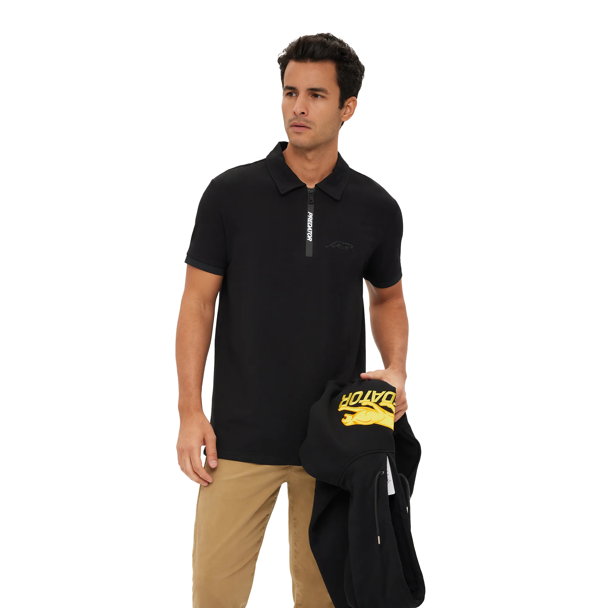 predator-one-black-cat-polohemd-schwarz-quarter-zip-baumwolle image 3