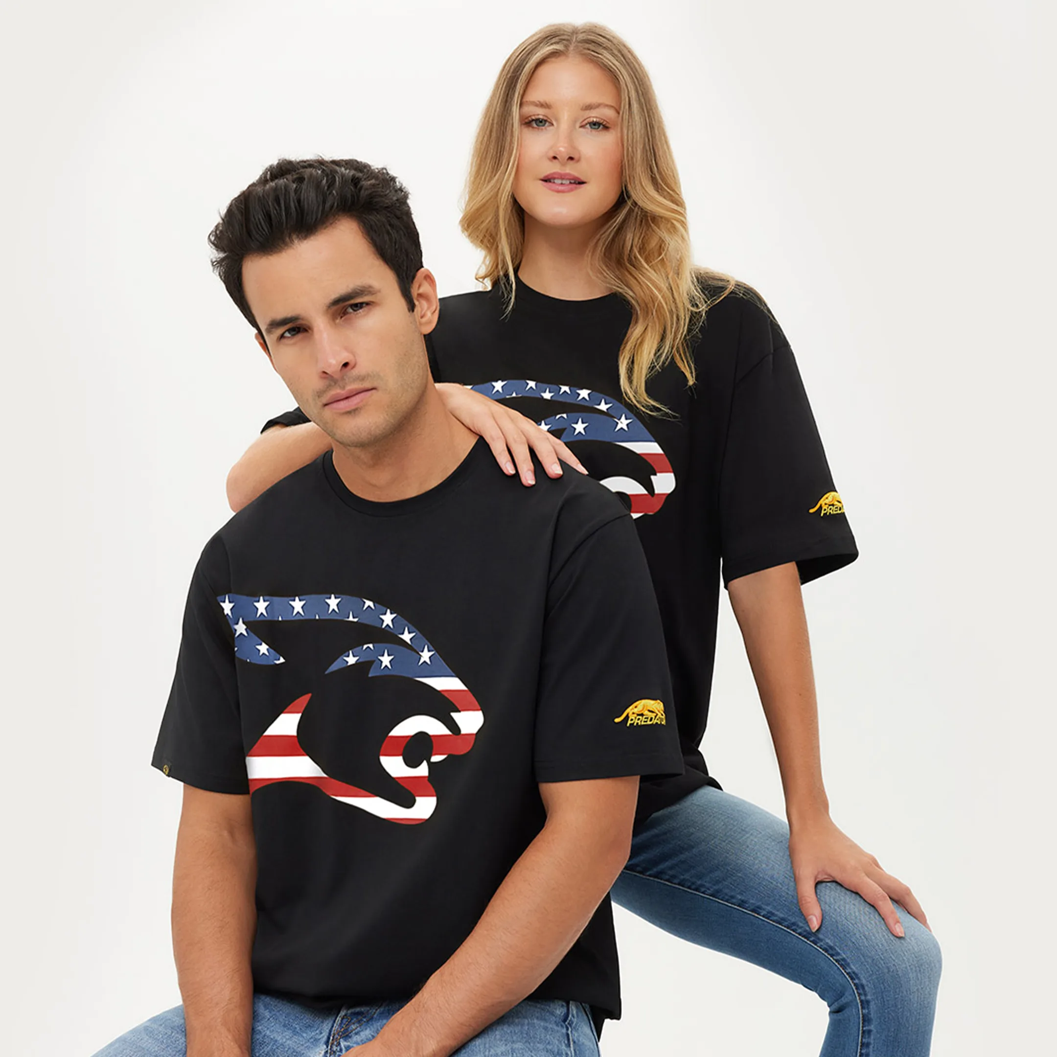 predator-one-t-shirt-usa-flag-cat-head-baumwolle image 1
